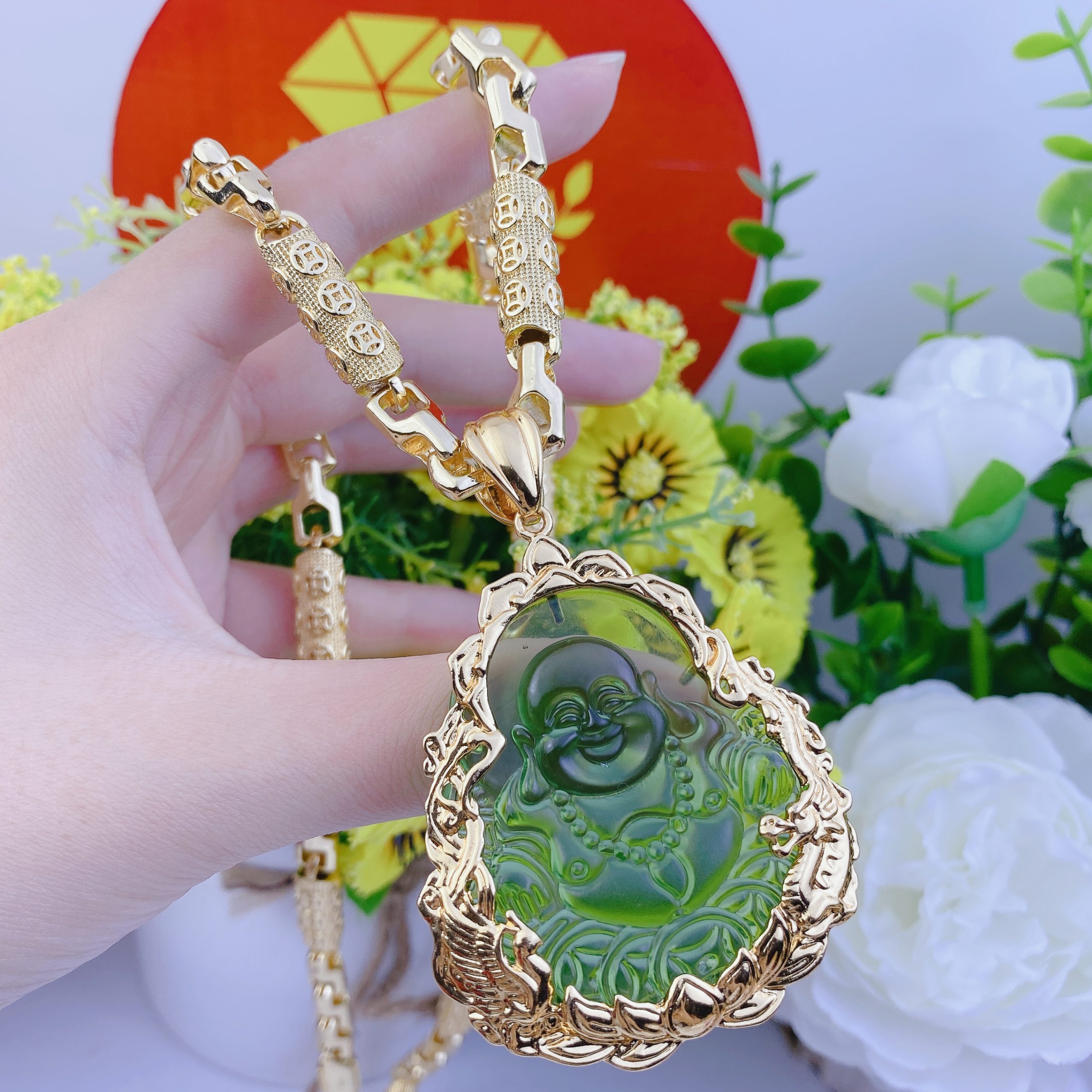 Dây chuyền nam bộ di lặc xanh dây kim tiền 5 Bộ Di Lặc Xanh Dây Kim Tiền (2)