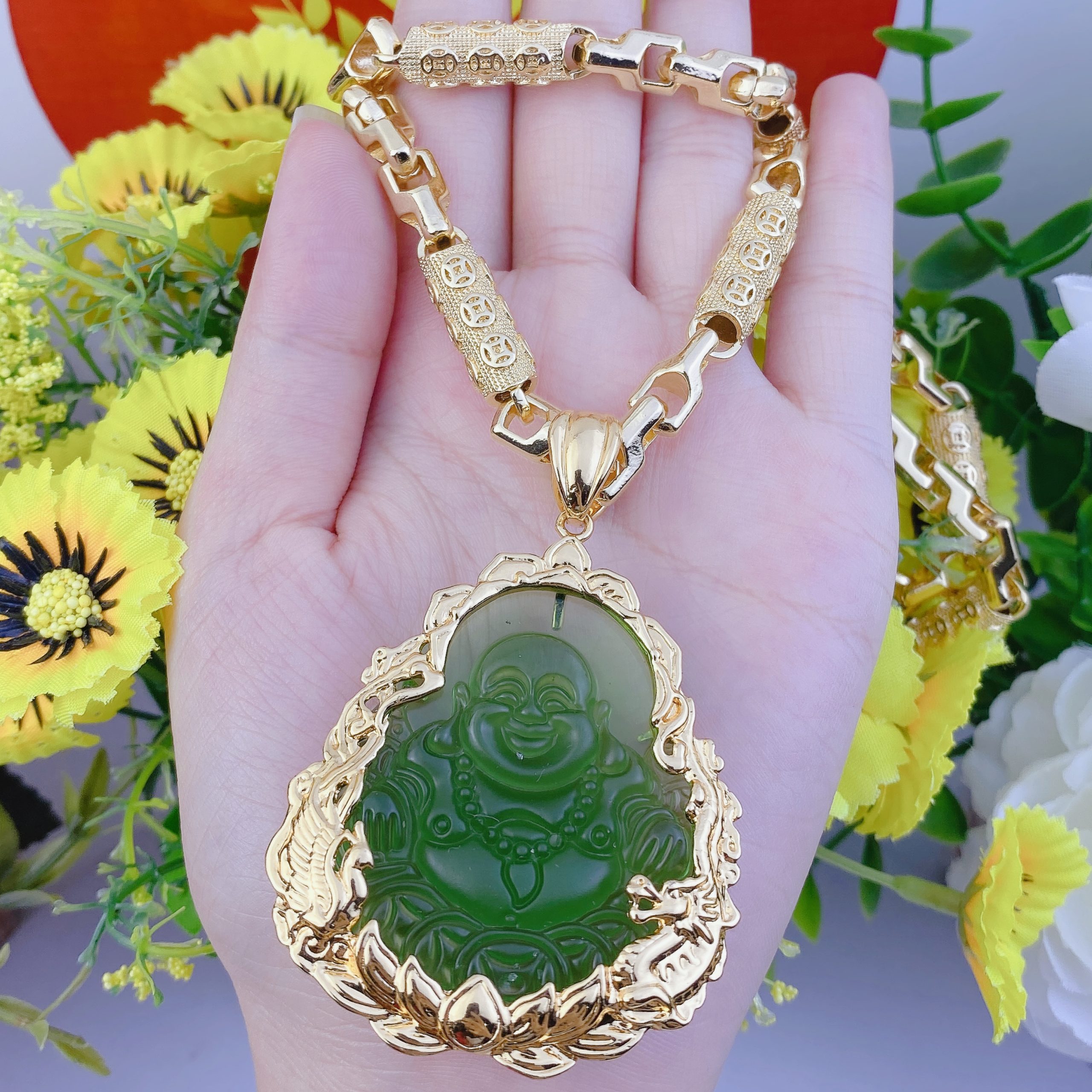 Dây chuyền nam bộ di lặc xanh dây kim tiền 4 Bộ Di Lặc Xanh Dây Kim Tiền (3)