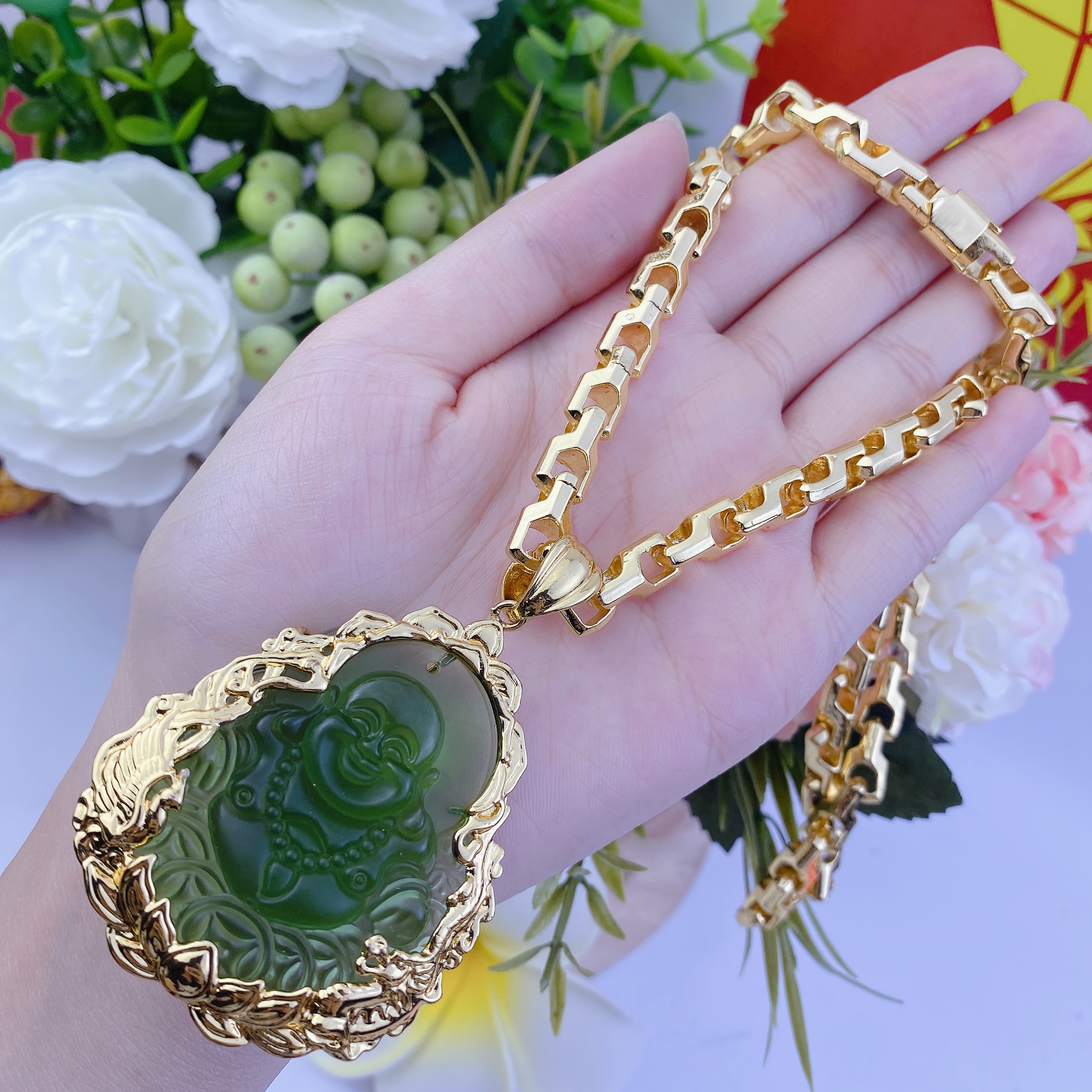 Dây chuyền nam bộ di lạc xanh lá dây công 3 Bộ Di Lạc Xanh Lá Dây Công (1)