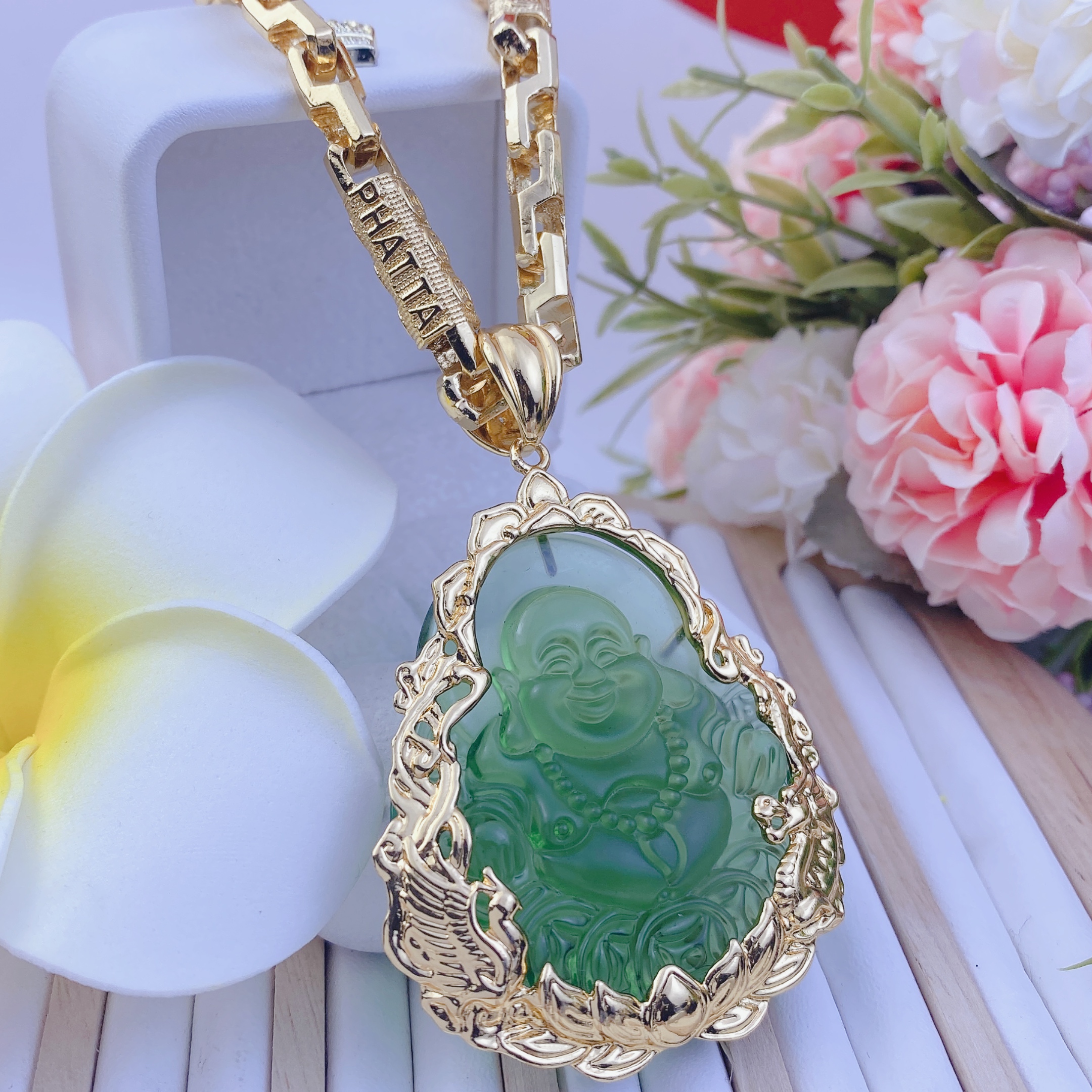 Dây chuyền nam bộ di lạc xanh lá dây kim tiền mắt liền 2 Bộ Di Lạc Xanh Lá Dây Kim Tiền Mắt Liền (2)