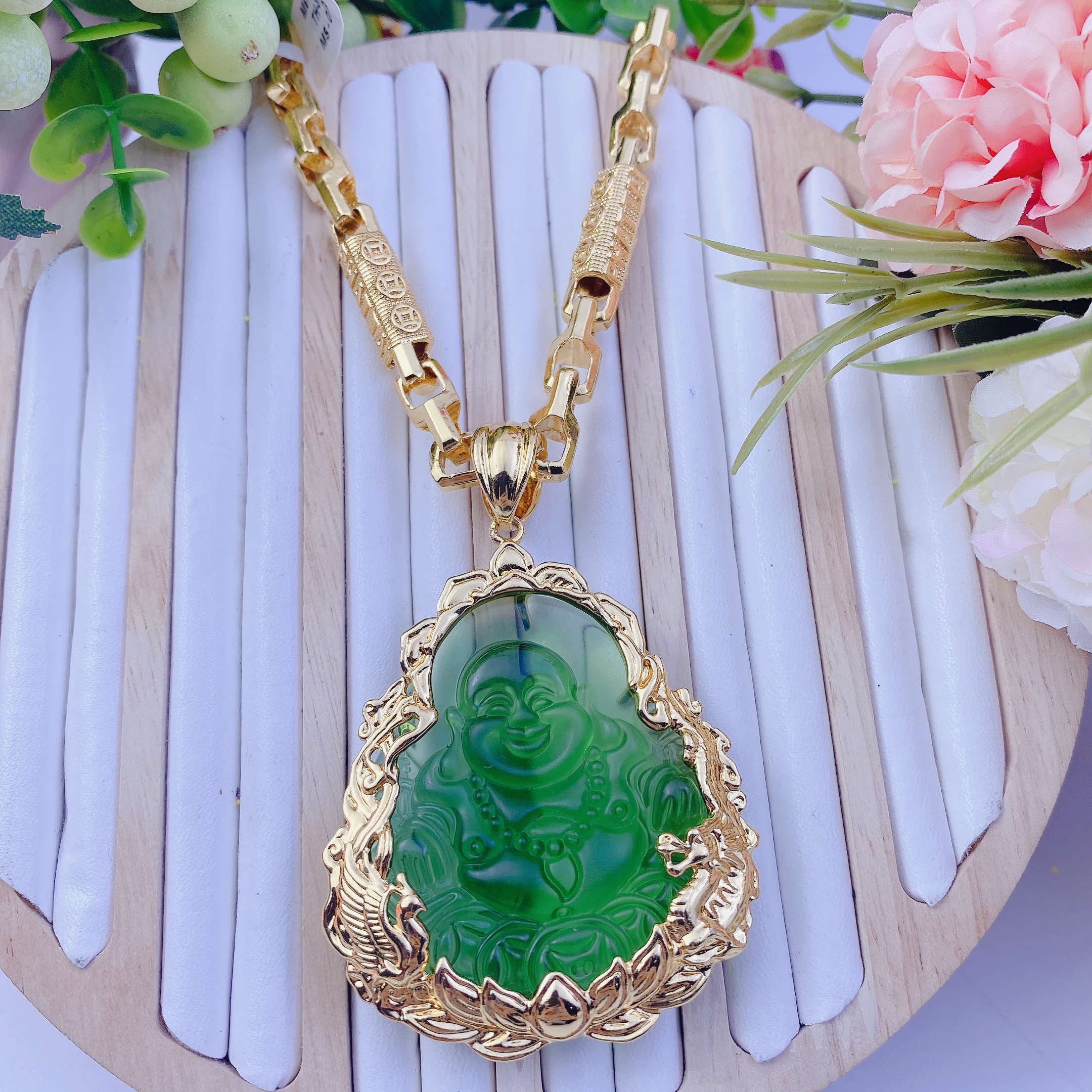 Dây chuyền nam bộ di lạc xanh lá dây kim tiền mắt liền 1 Bộ Di Lạc Xanh Lá Dây Kim Tiền Mắt Liền (3)