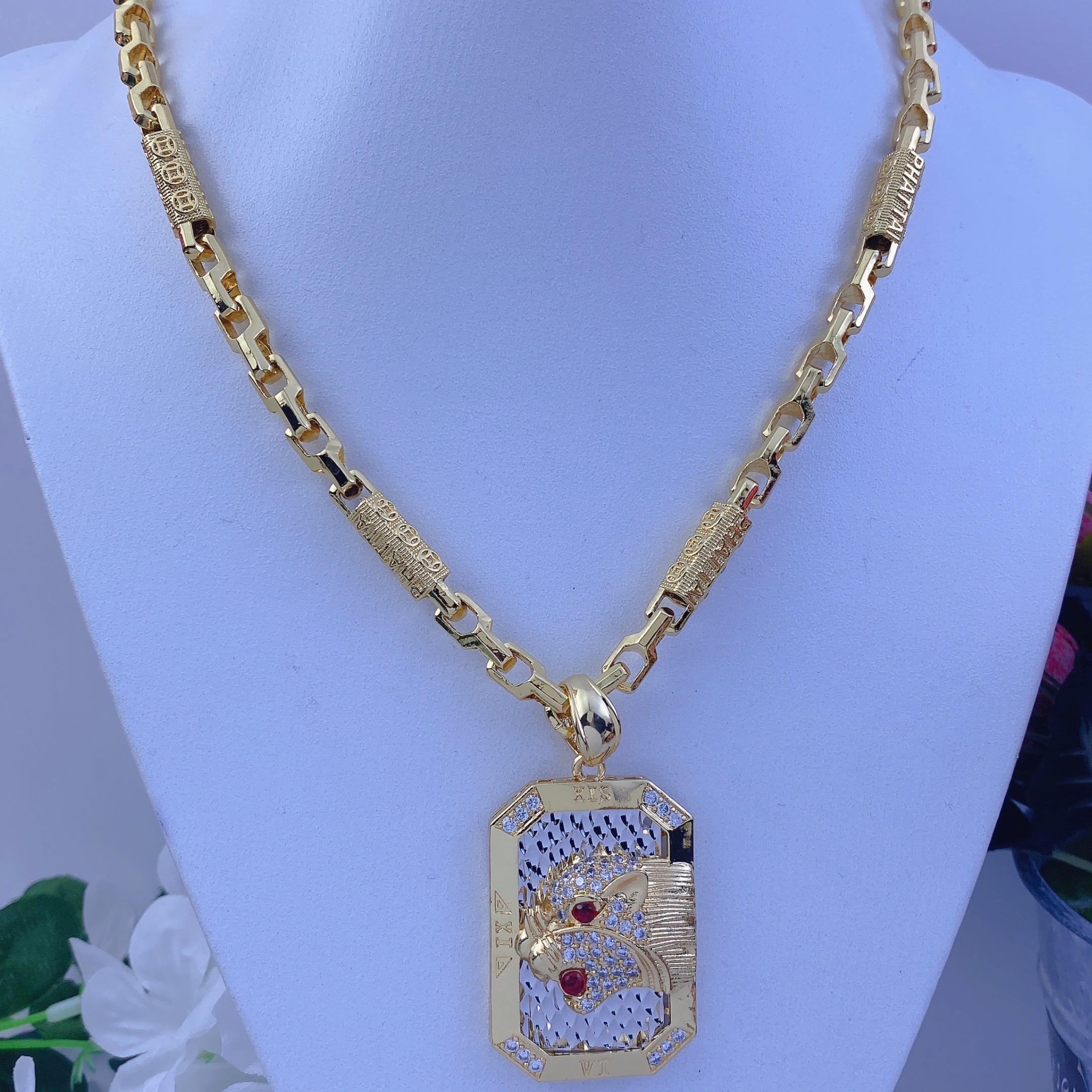 Dây chuyền nam bộ mặt báo dây kim tiền mắt liền 3 Bộ Mặt Báo Dây Kim Tiền Mắt Liền (3)