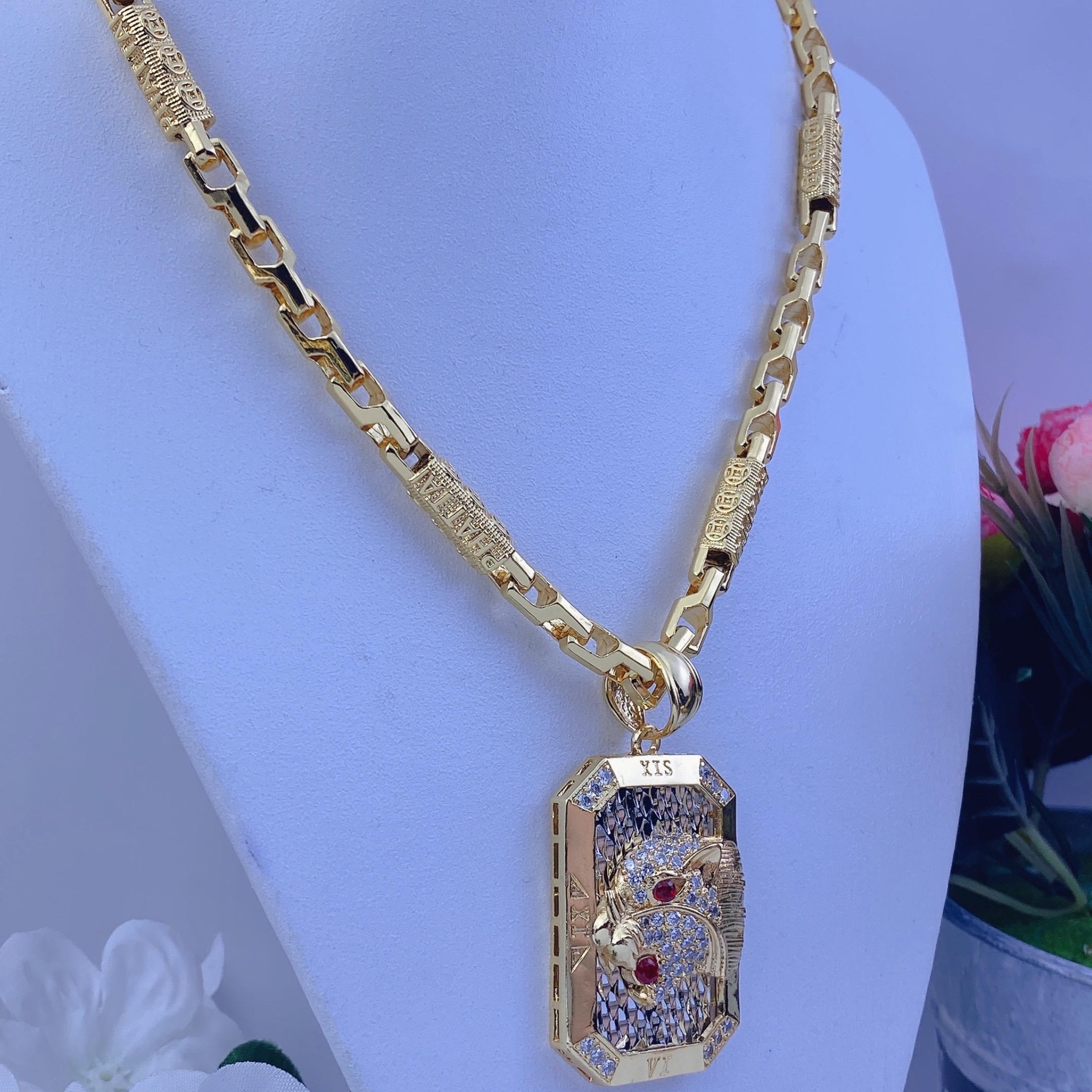 Dây chuyền nam bộ mặt báo dây kim tiền mắt liền 2 Bộ Mặt Báo Dây Kim Tiền Mắt Liền (4)