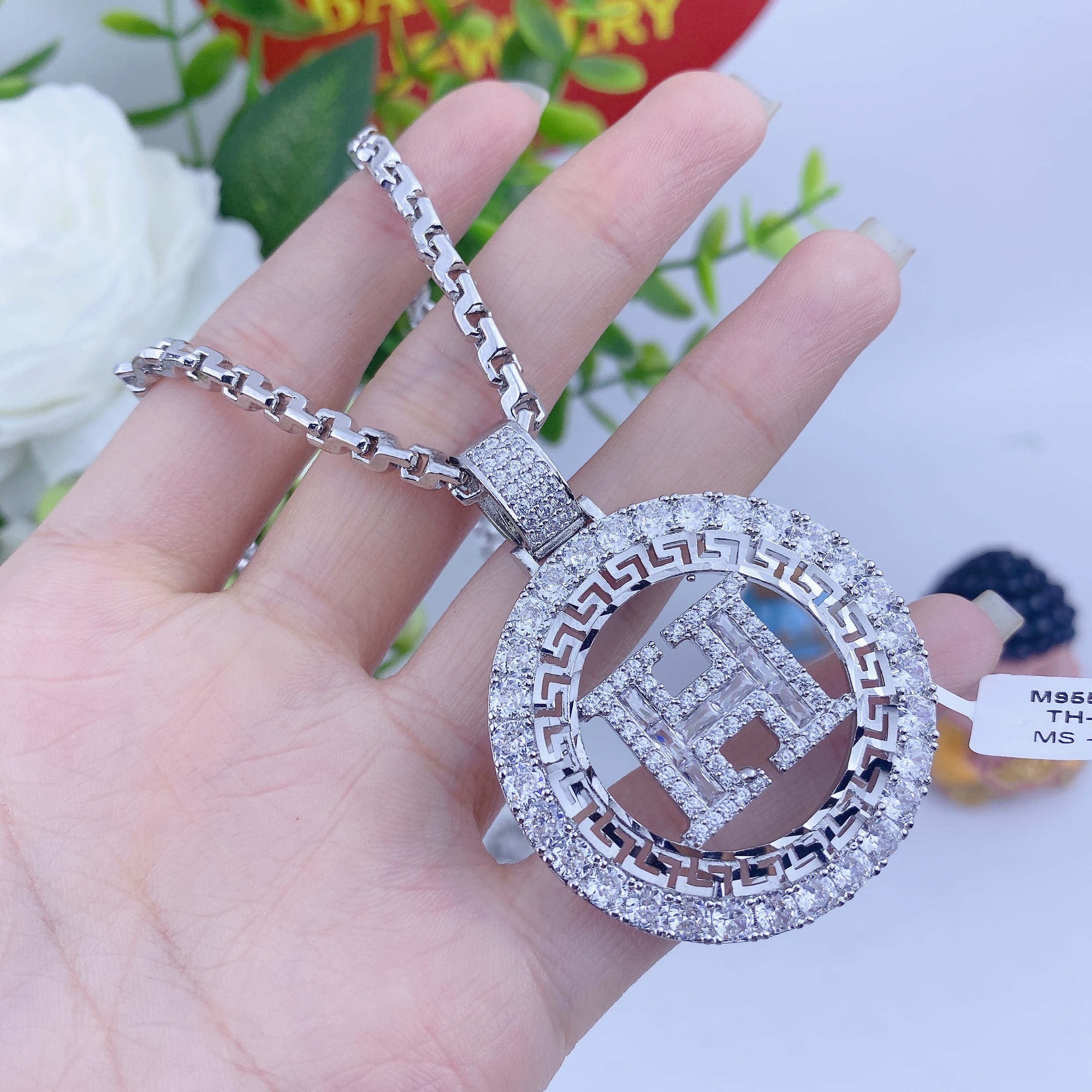 Dây chuyền nam bộ mặt chữ H viền đá tròn 5 Bộ Măt Chữ H Viền đá Tròn (1)