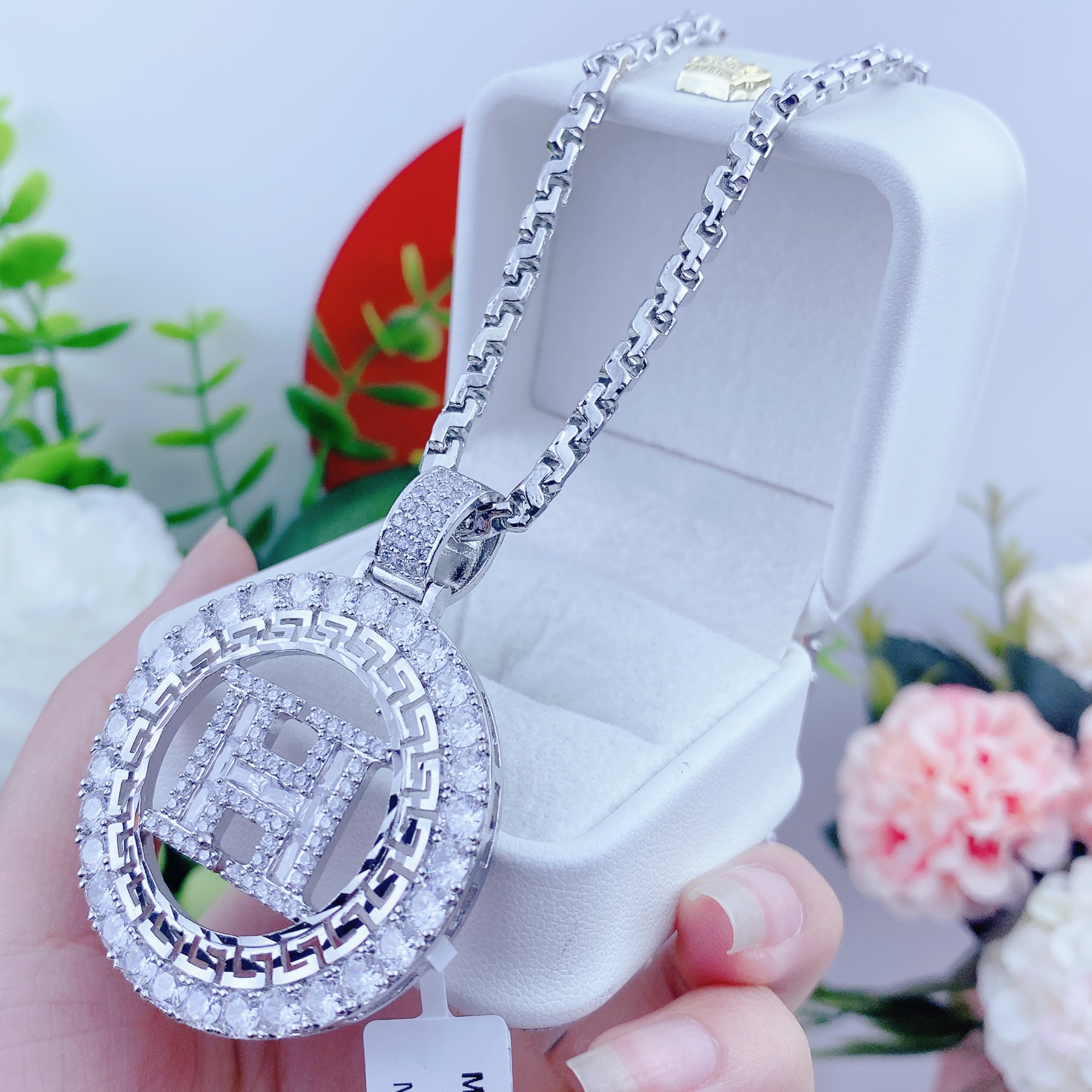 Dây chuyền nam bộ mặt chữ H viền đá tròn 3 Bộ Măt Chữ H Viền đá Tròn (4)