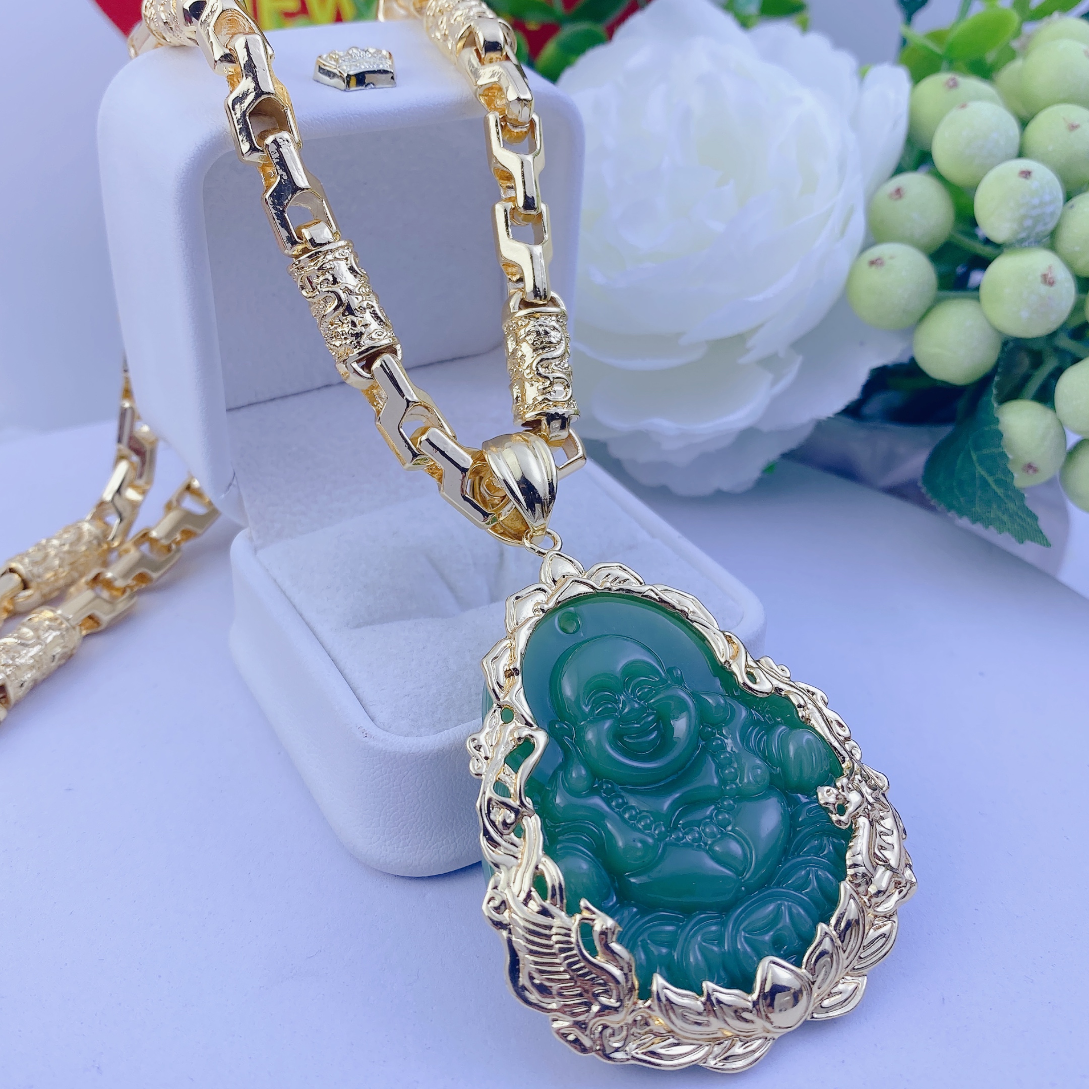 Dây chuyền nam bộ mặt di lạc xanh ngọc dây rồng 3 Bộ Mặt Di Lạc Xanh Ngọc Dây Rồng (4)