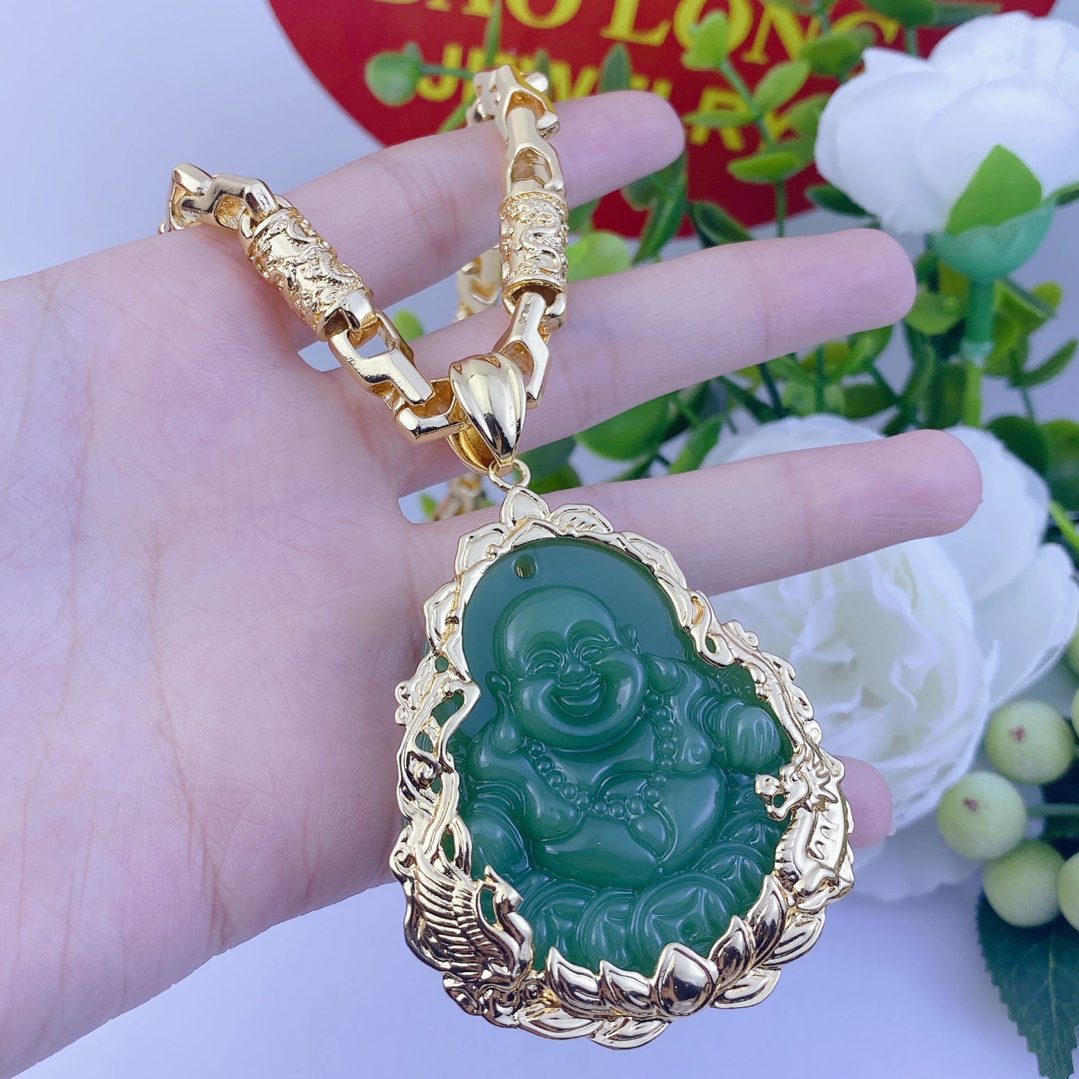 Dây chuyền nam bộ mặt di lạc xanh ngọc dây rồng 2 Bộ Mặt Di Lạc Xanh Ngọc Dây Rồng (5)