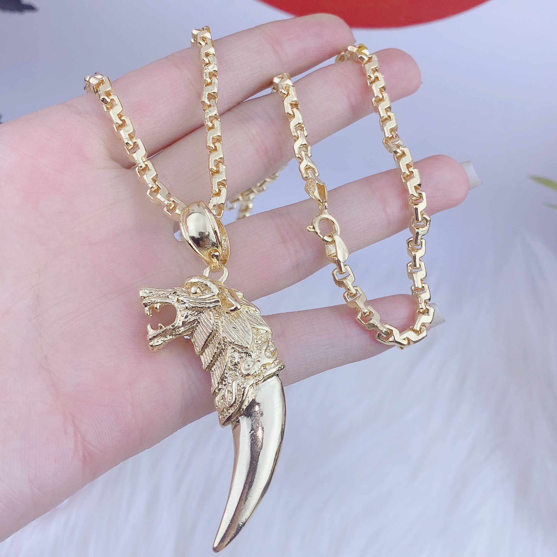 Dây chuyền nam bộ mặt nanh đúc liền dây công 5 chi 5 Bộ Mặt Nanh đúc Liền Dây Công 5 Chi (1)