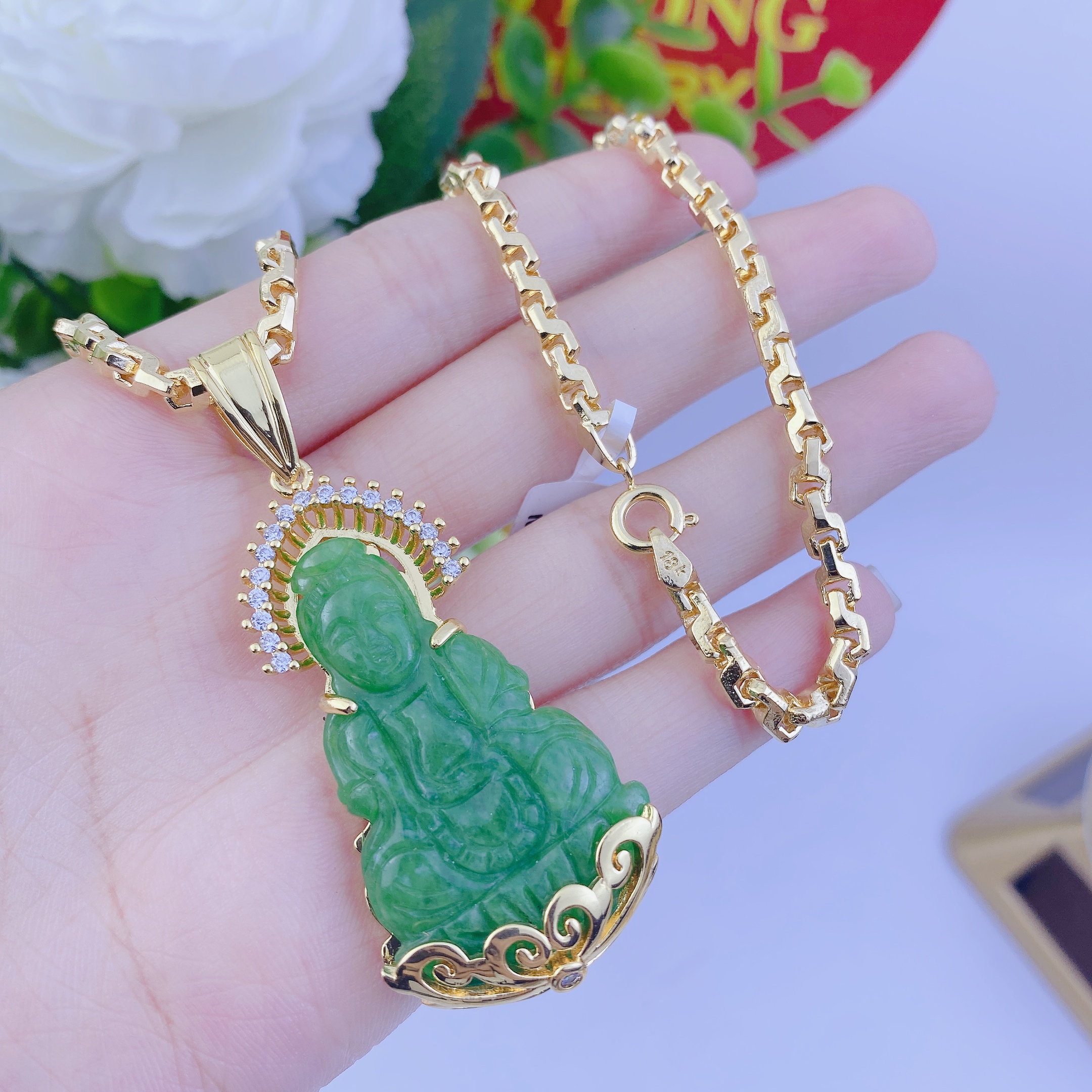 Dây chuyền nam bộ mặt quan âm cẩm thạch dây công 5 Bộ Mặt Quan âm Cẩm Thạch Dây Công (1)