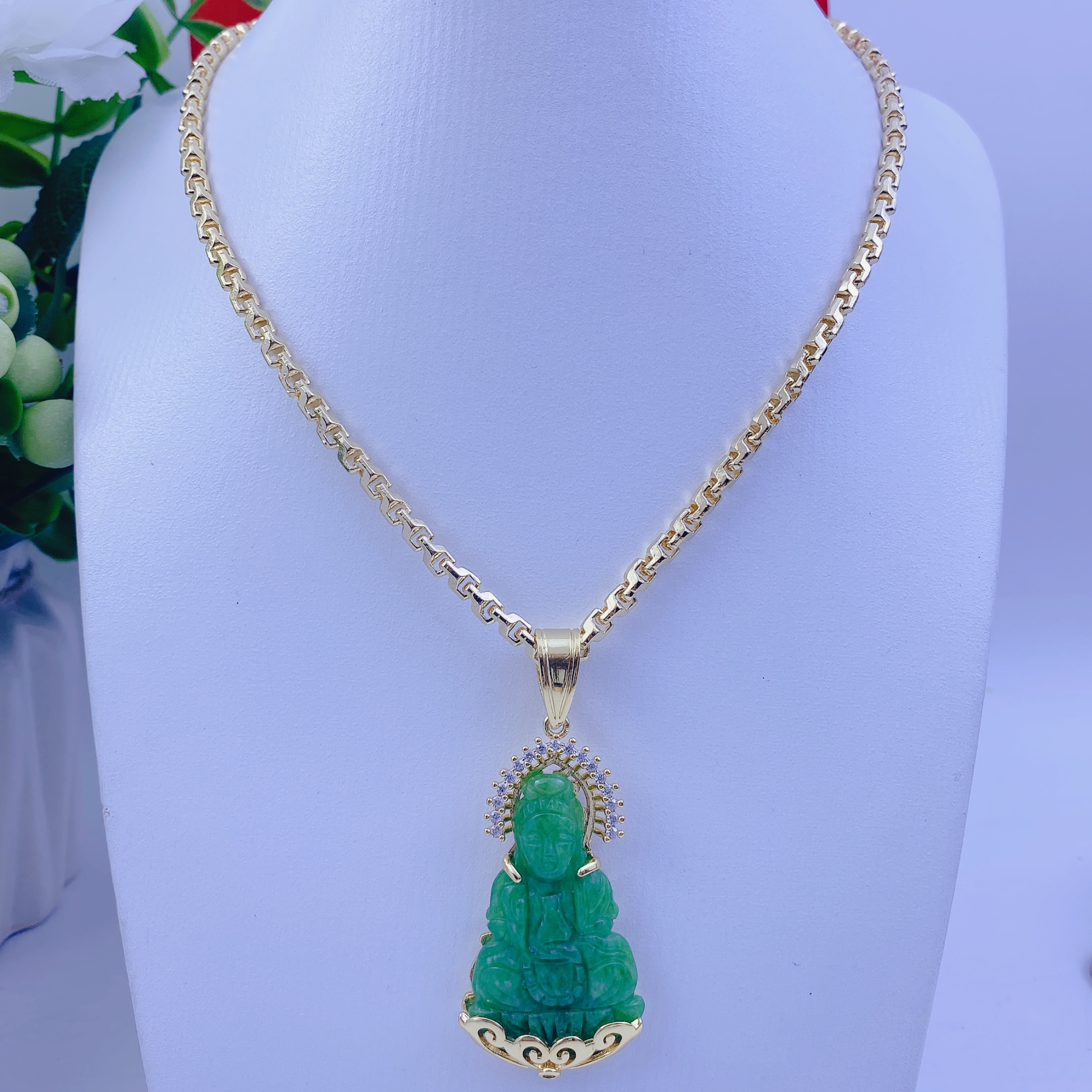 Dây chuyền nam bộ mặt quan âm cẩm thạch dây công 4 Bộ Mặt Quan âm Cẩm Thạch Dây Công (2)