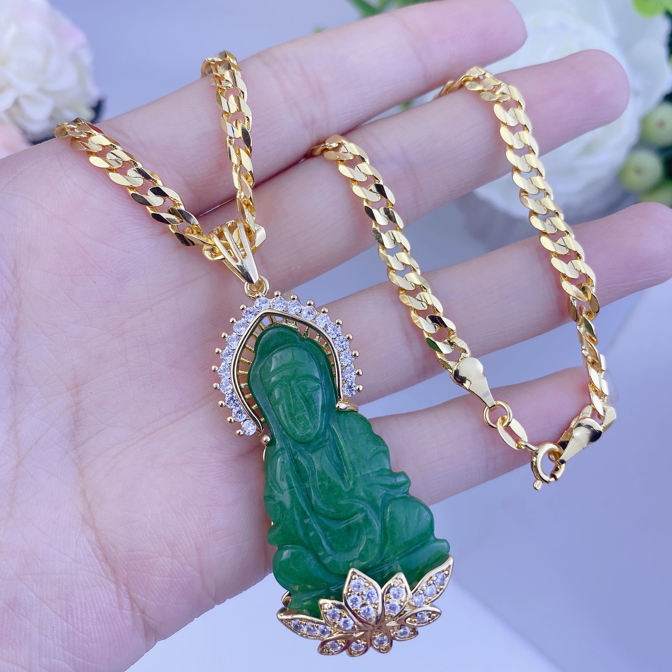 Dây chuyền nam bộ mặt quan âm cẩm thạch dây khoen lât 1 Bộ Mặt Quan âm Cẩm Thạch Dây Khoen Lât (4)