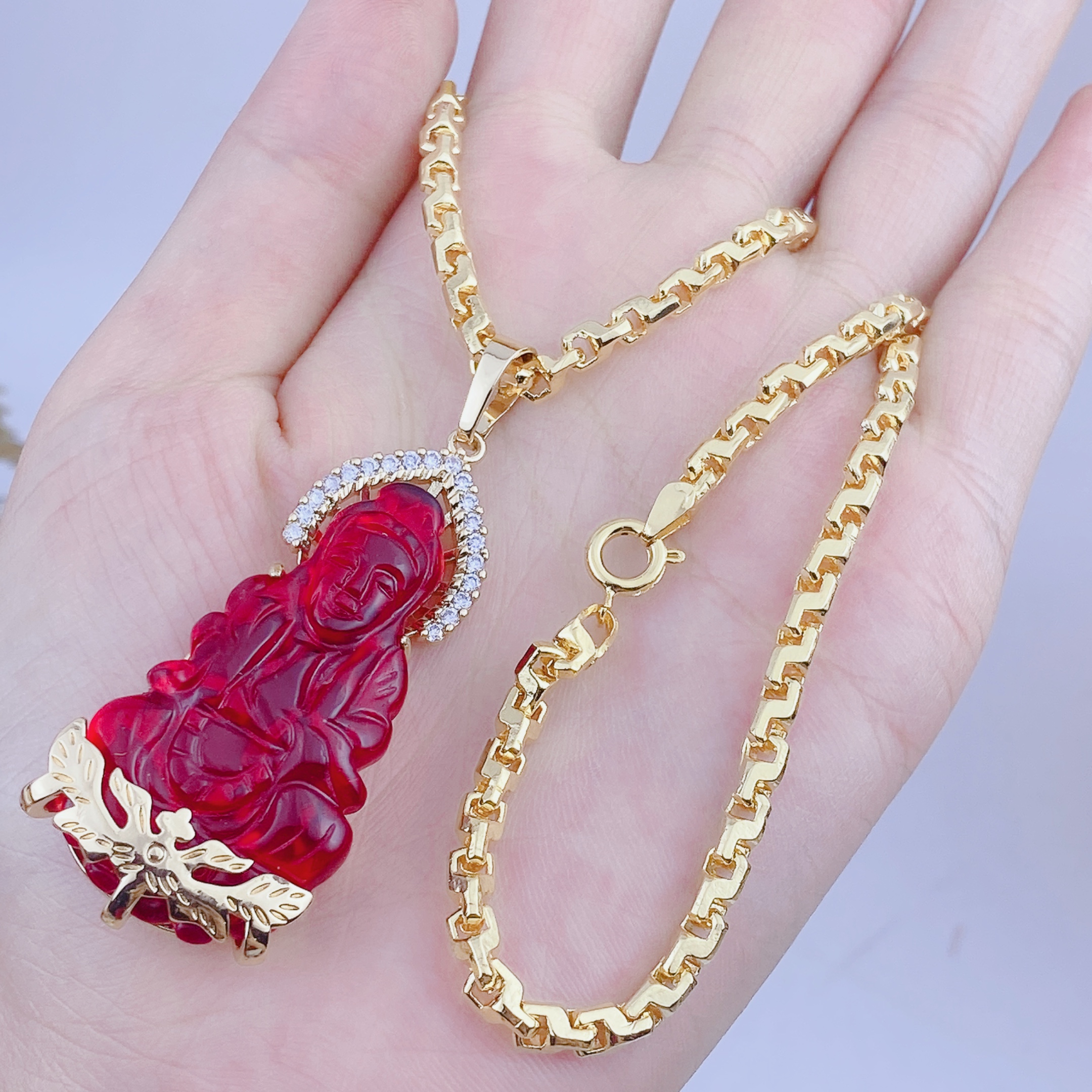 Dây chuyền nam bộ mặt quan âm đỏ dây công 5 chỉ 5 Bộ Mặt Quan âm đỏ Dây Công 5 Chi (1)