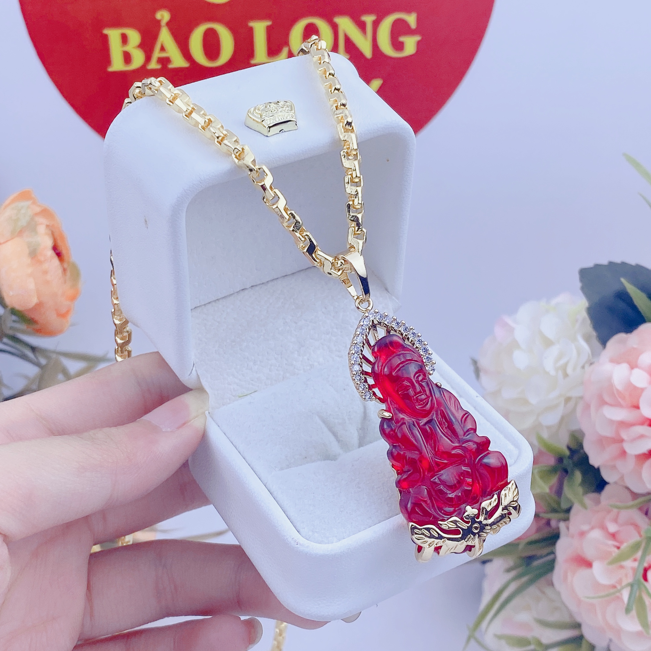 Dây chuyền nam bộ mặt quan âm đỏ dây công 5 chỉ 3 Bộ Mặt Quan âm đỏ Dây Công 5 Chi (3)