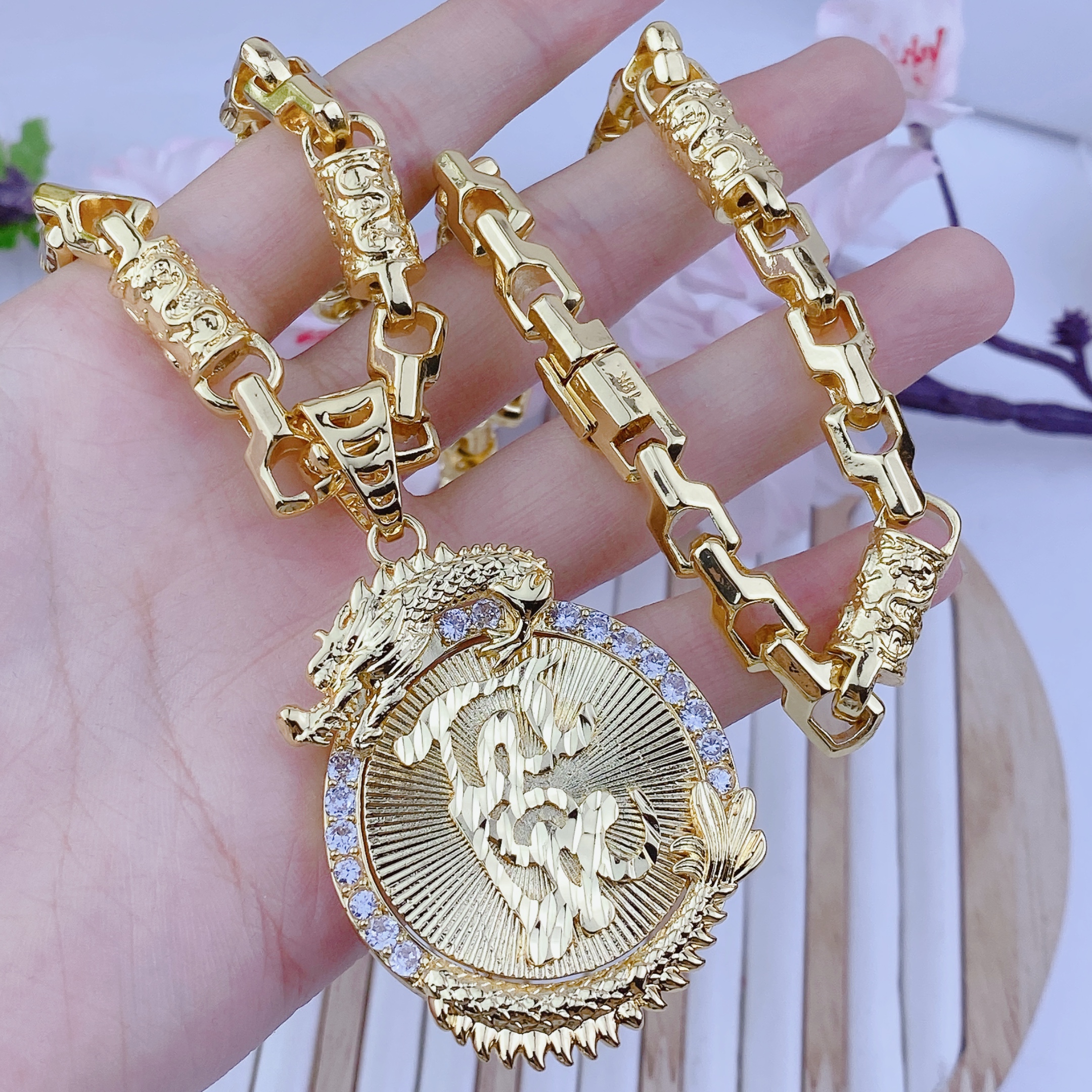 Dây chuyền nam bộ mặt rồng tài lộc + dây rồng 3 Bộ Mặt Rồng Tài Lộc + Dây Rồng (3)