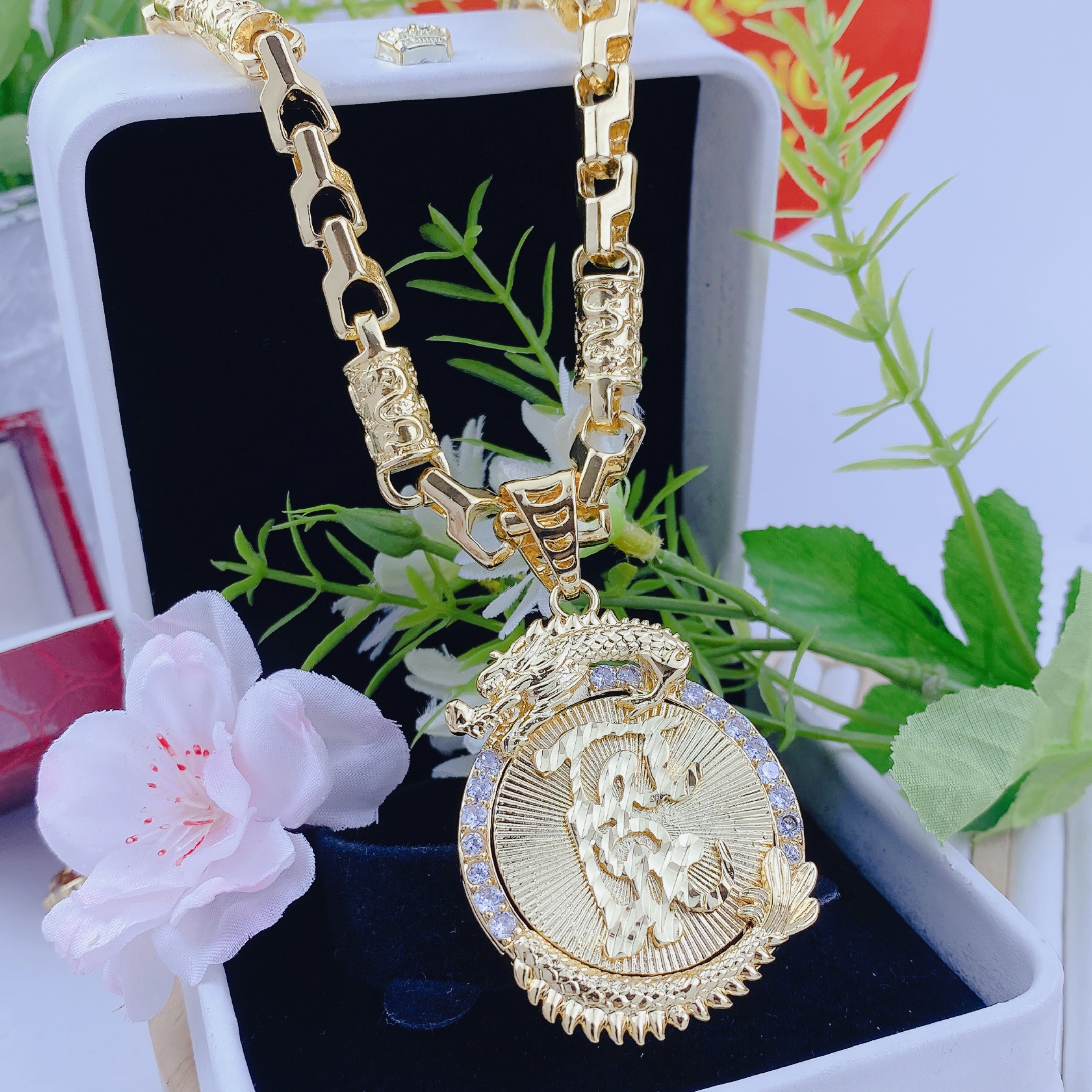 Dây chuyền nam bộ mặt rồng tài lộc + dây rồng 1 Bộ Mặt Rồng Tài Lộc + Dây Rồng (4)