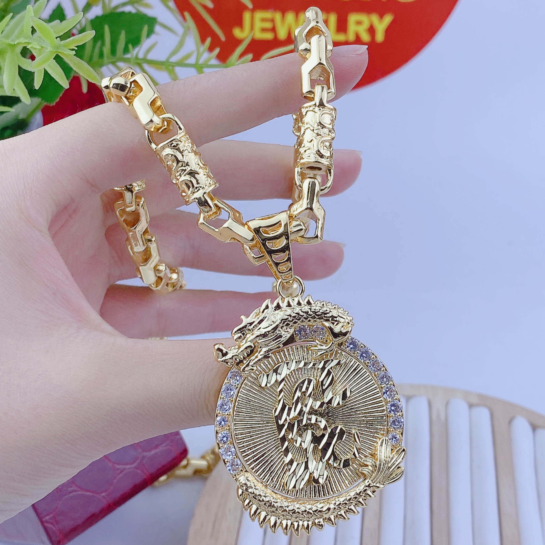 Dây chuyền nam bộ mặt rồng tài lộc + dây rồng 2 Bộ Mặt Rồng Tài Lộc + Dây Rồng (5)