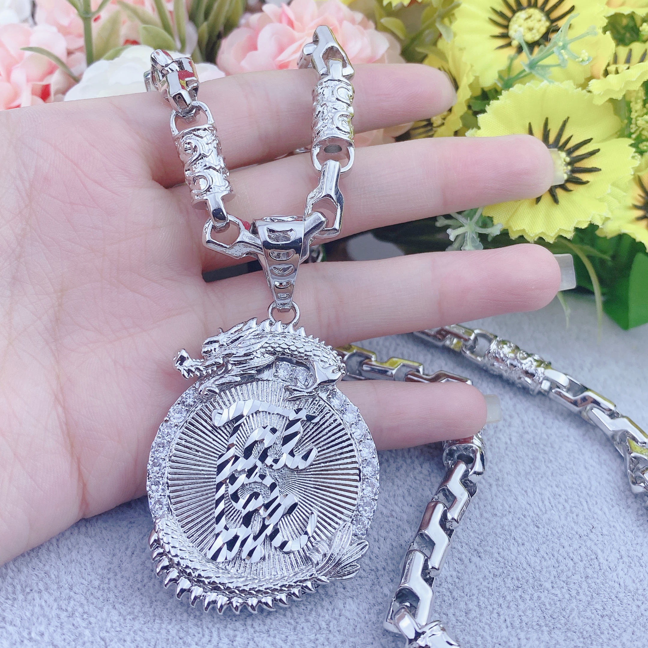 Dây chuyền nam bộ mặt rồng tài lộc dây rồng 2 Bộ Mặt Rồng Tài Lộc Dây Rồng (5)