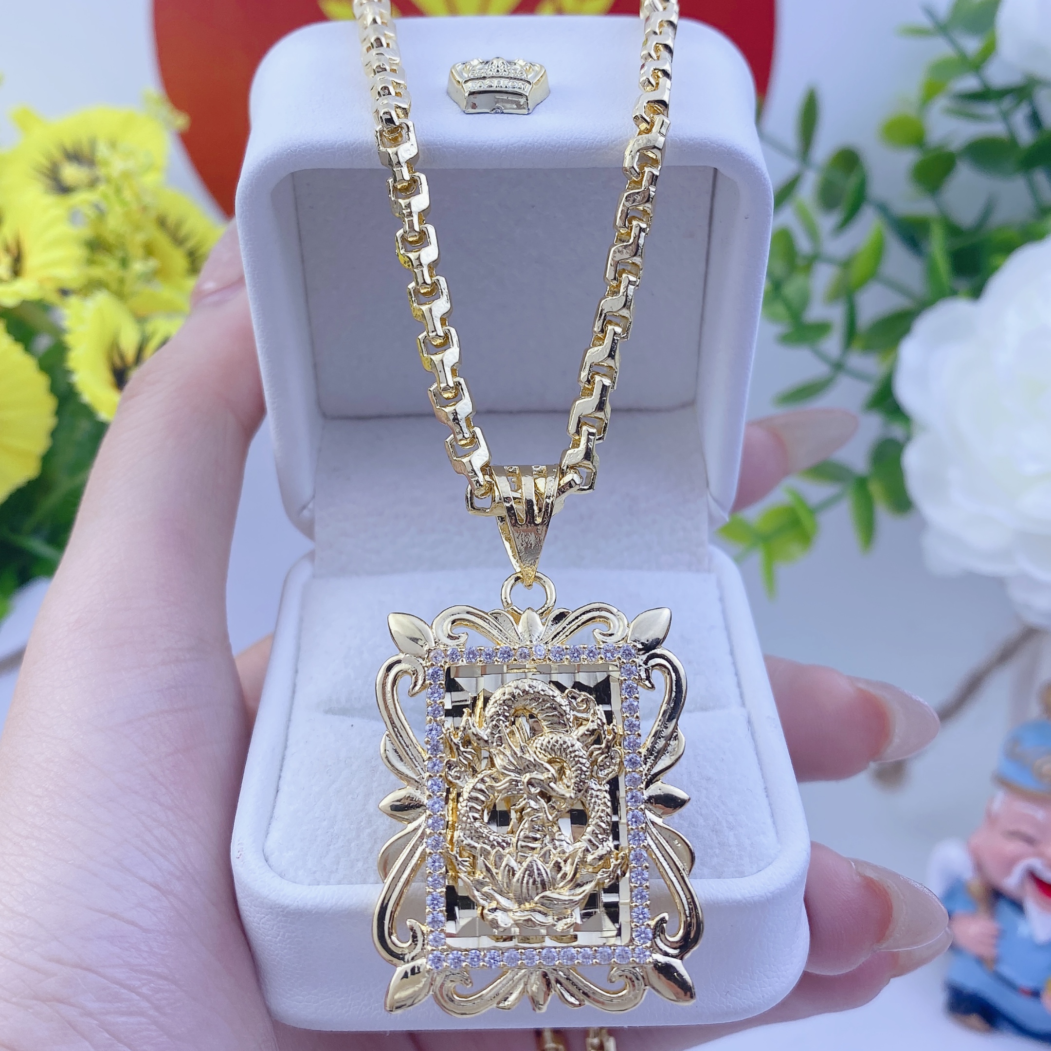 Dây chuyền nam bộ mặt rồng vuông phong cách dây công 4 Bộ Mặt Rồng Vuông Phong Cách Dây Công (2)