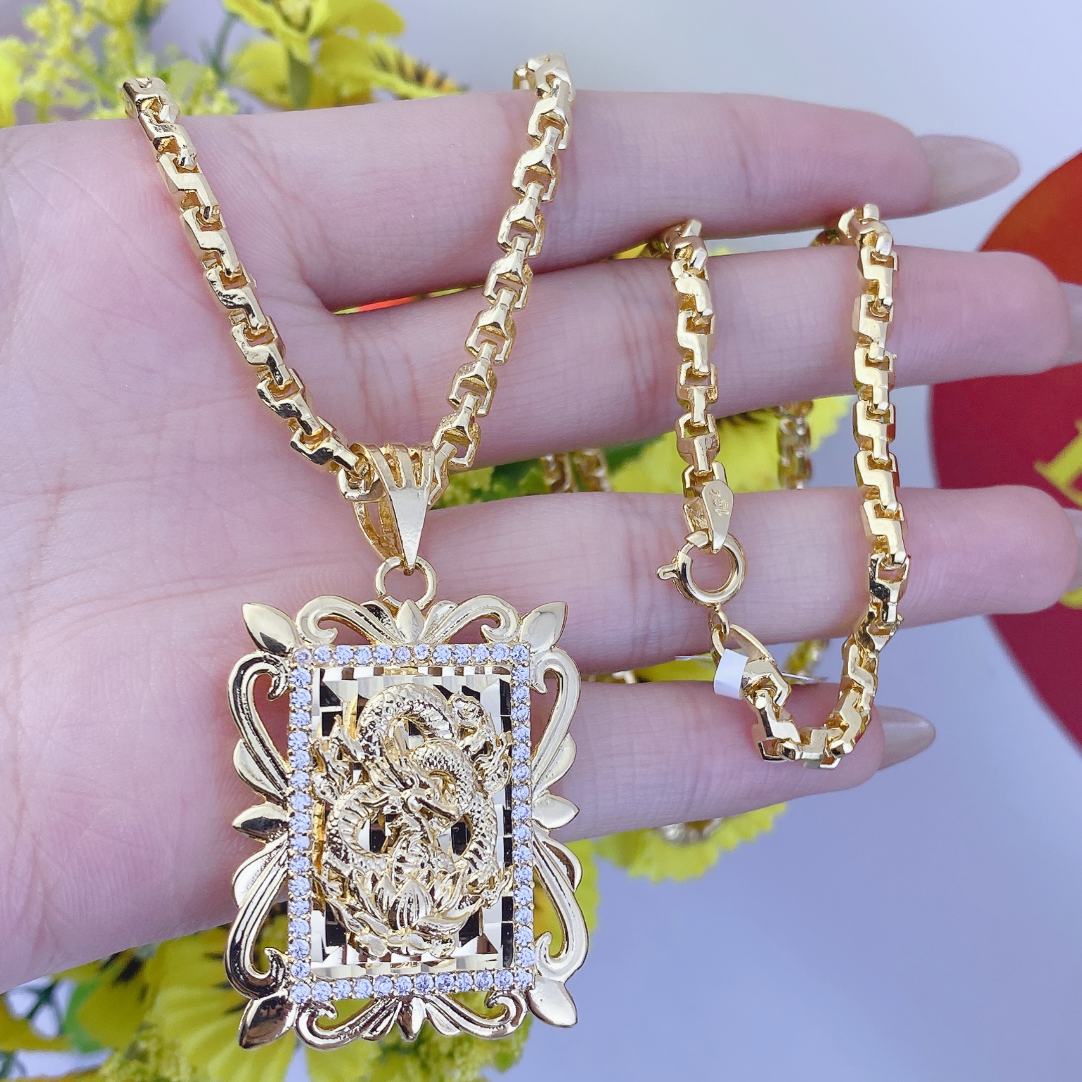 Dây chuyền nam bộ mặt rồng vuông phong cách dây công 1 Bộ Mặt Rồng Vuông Phong Cách Dây Công (3)