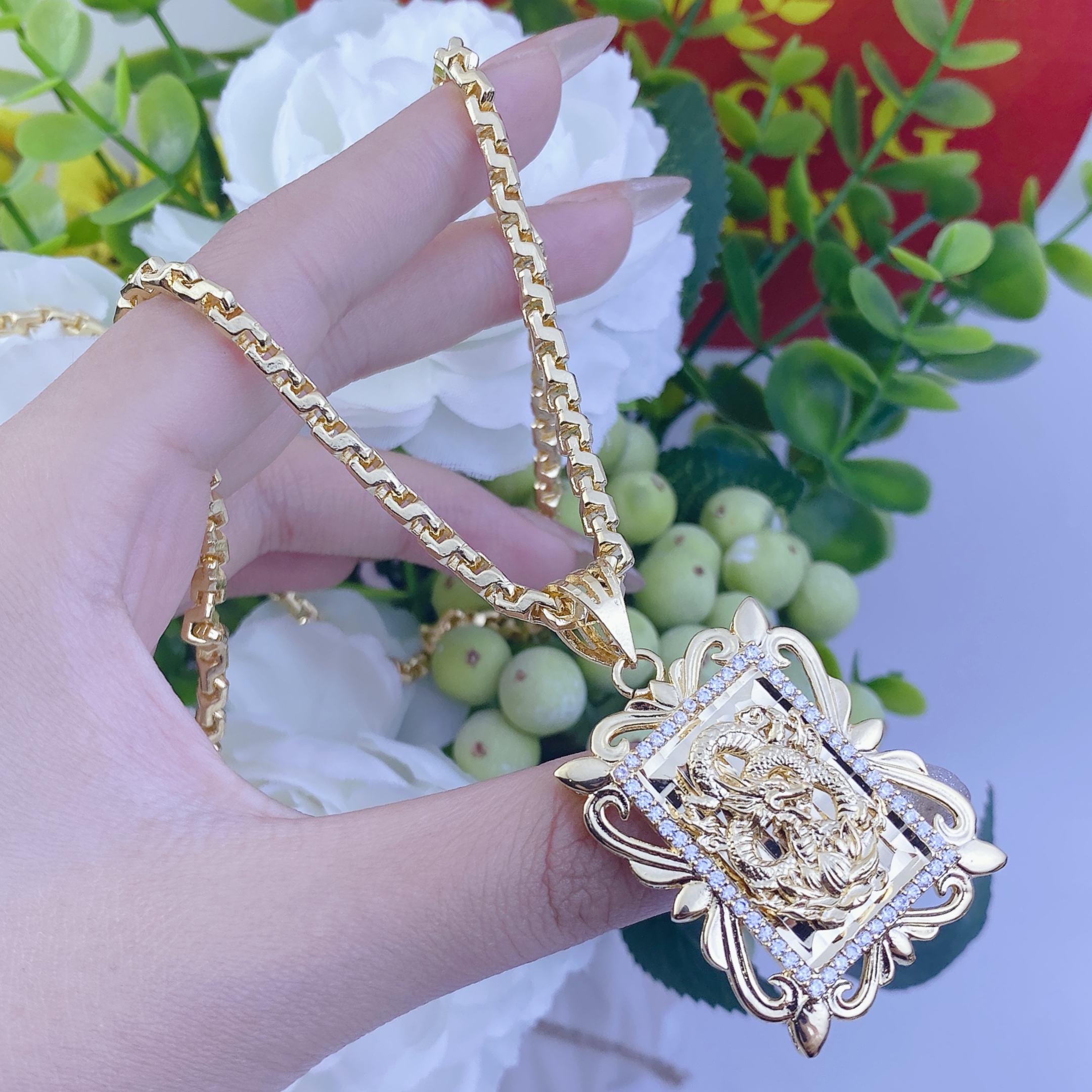 Dây chuyền nam bộ mặt rồng vuông phong cách dây công 3 Bộ Mặt Rồng Vuông Phong Cách Dây Công (4)