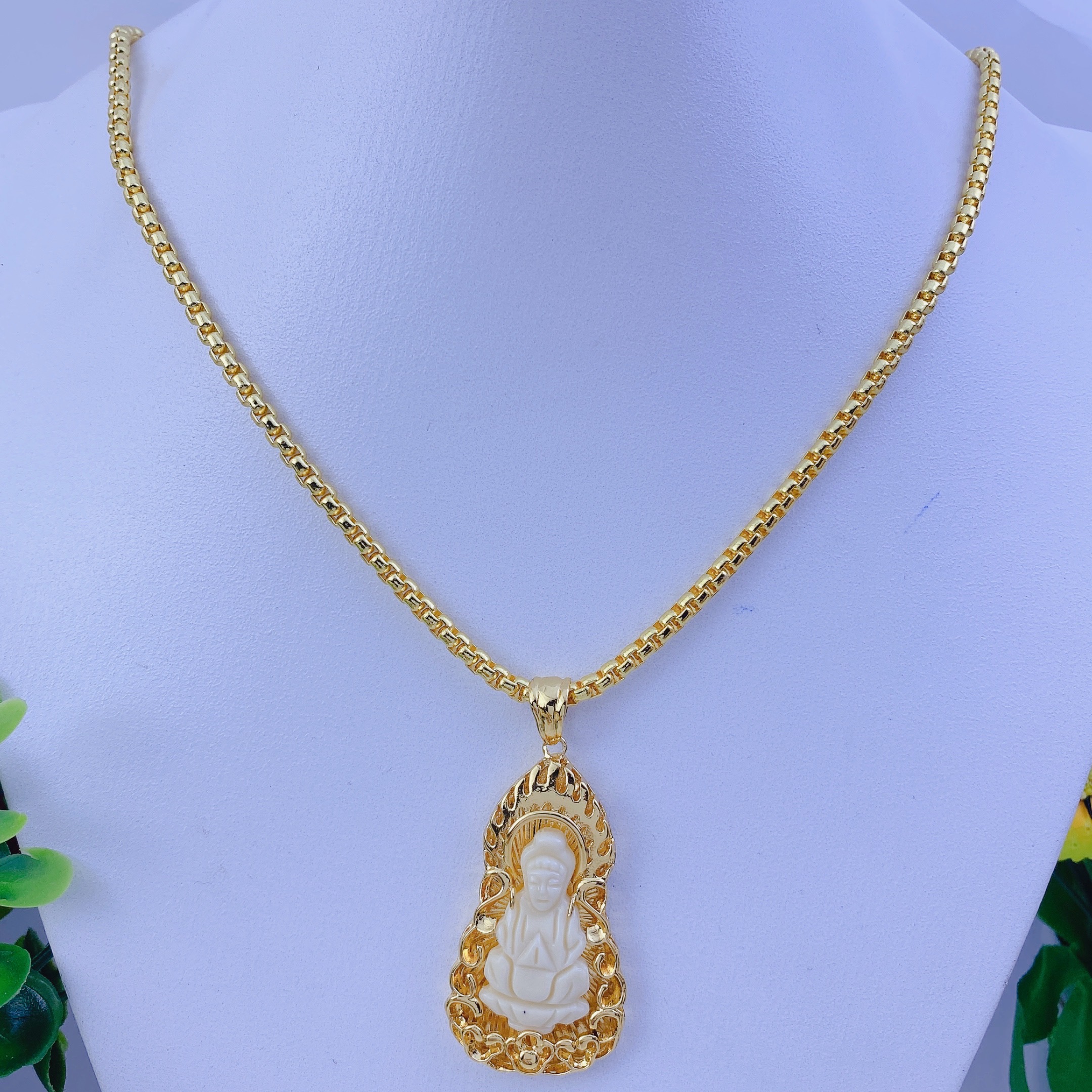 Dây chuyền nam bộ quan âm trắng dây công tròn 2 Bộ Quan âm Trắng Dây Công Tròn (4)