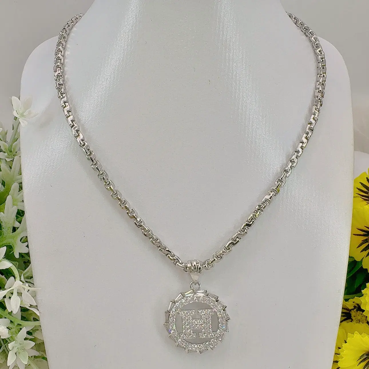 DÂy ChuyỀn NỮ ChỮ CÔng 5 ChỈ BẠch Kim+mẶt ChỮ H (2)