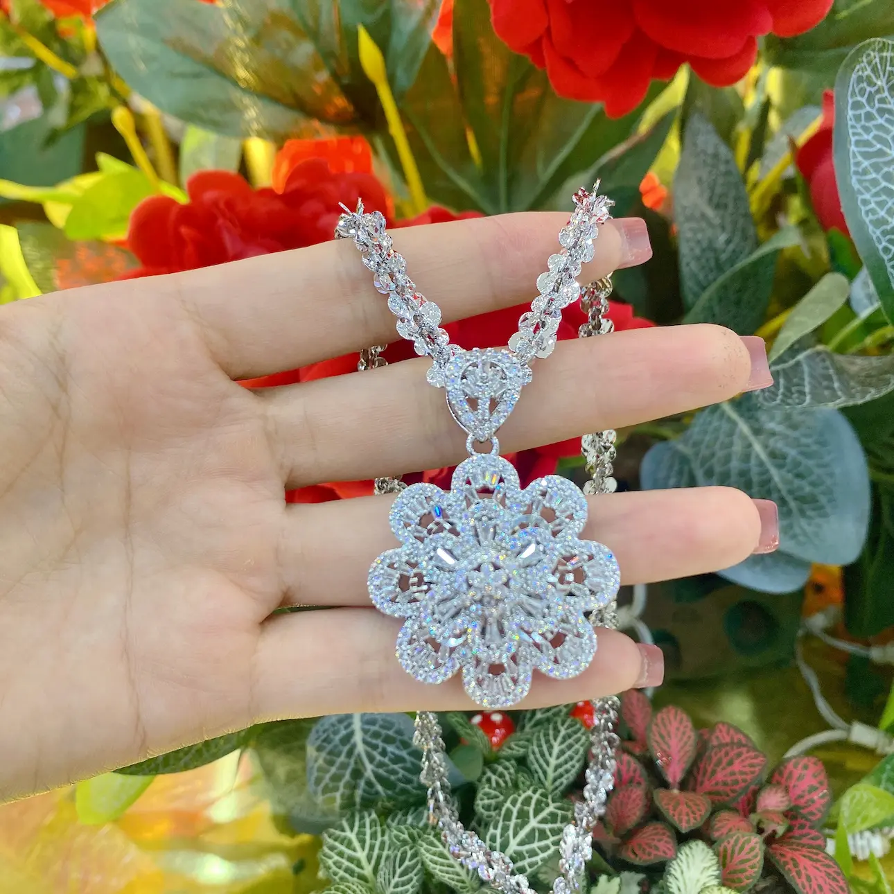 DÂy ChuyỀn NỮ XoẮn TrẮng 5 ChỈ+mẶt Hoa T3 (2)