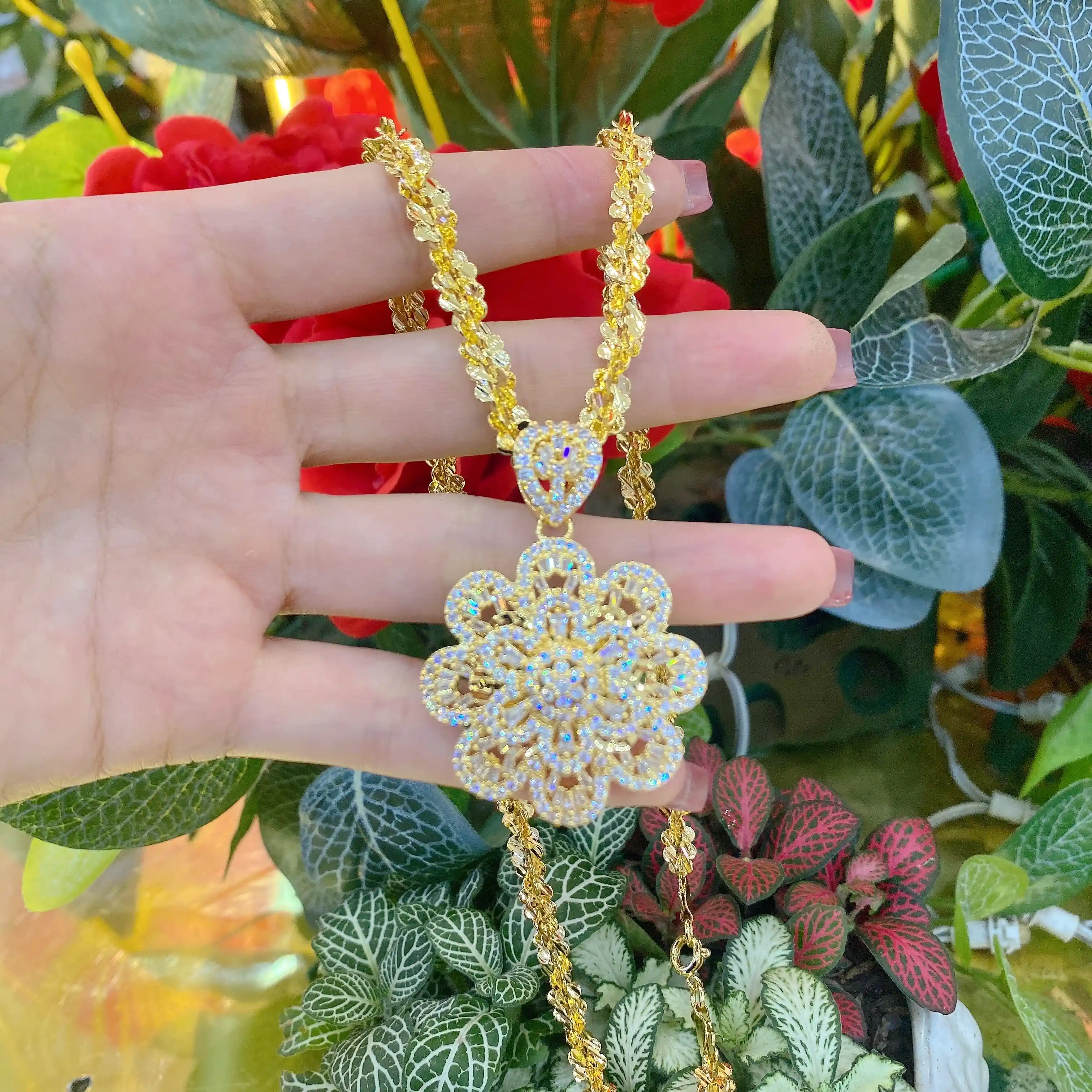 DÂy ChuyỀn NỮ XoẮn VÀng 5 ChỈ+mẶt Hoa V1 (6)