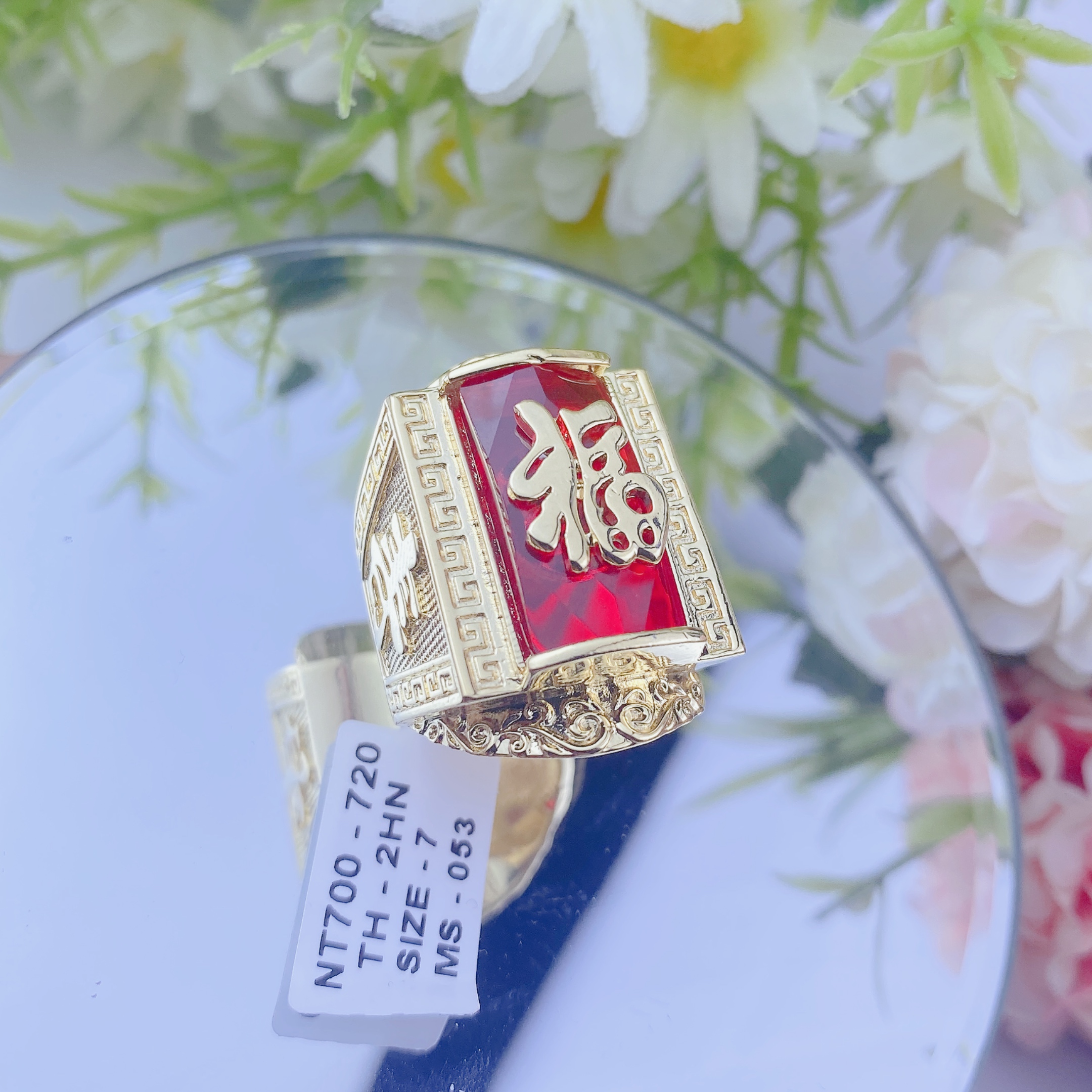 Nhẫn chữ phúc đá đỏ 4 Nhẫn Chữ Phúc đá đỏ (3)