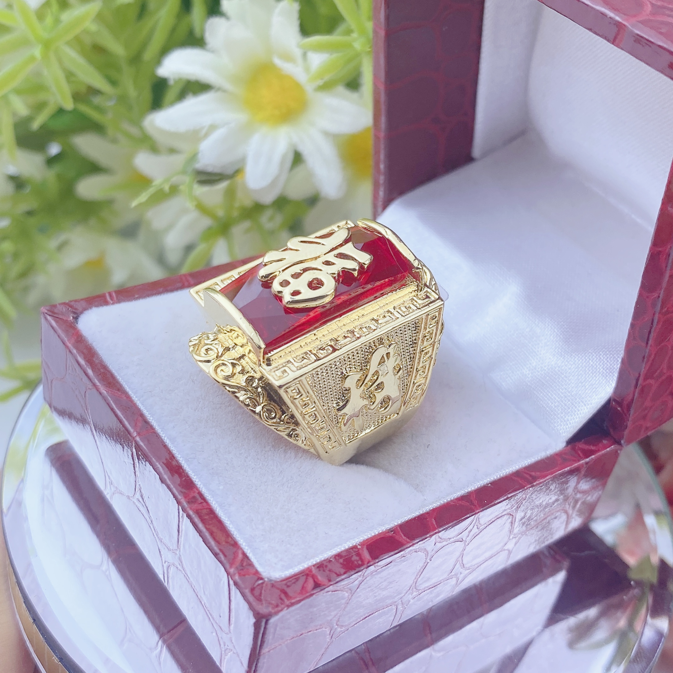 Nhẫn chữ phúc đá đỏ 3 Nhẫn Chữ Phúc đá đỏ (4)