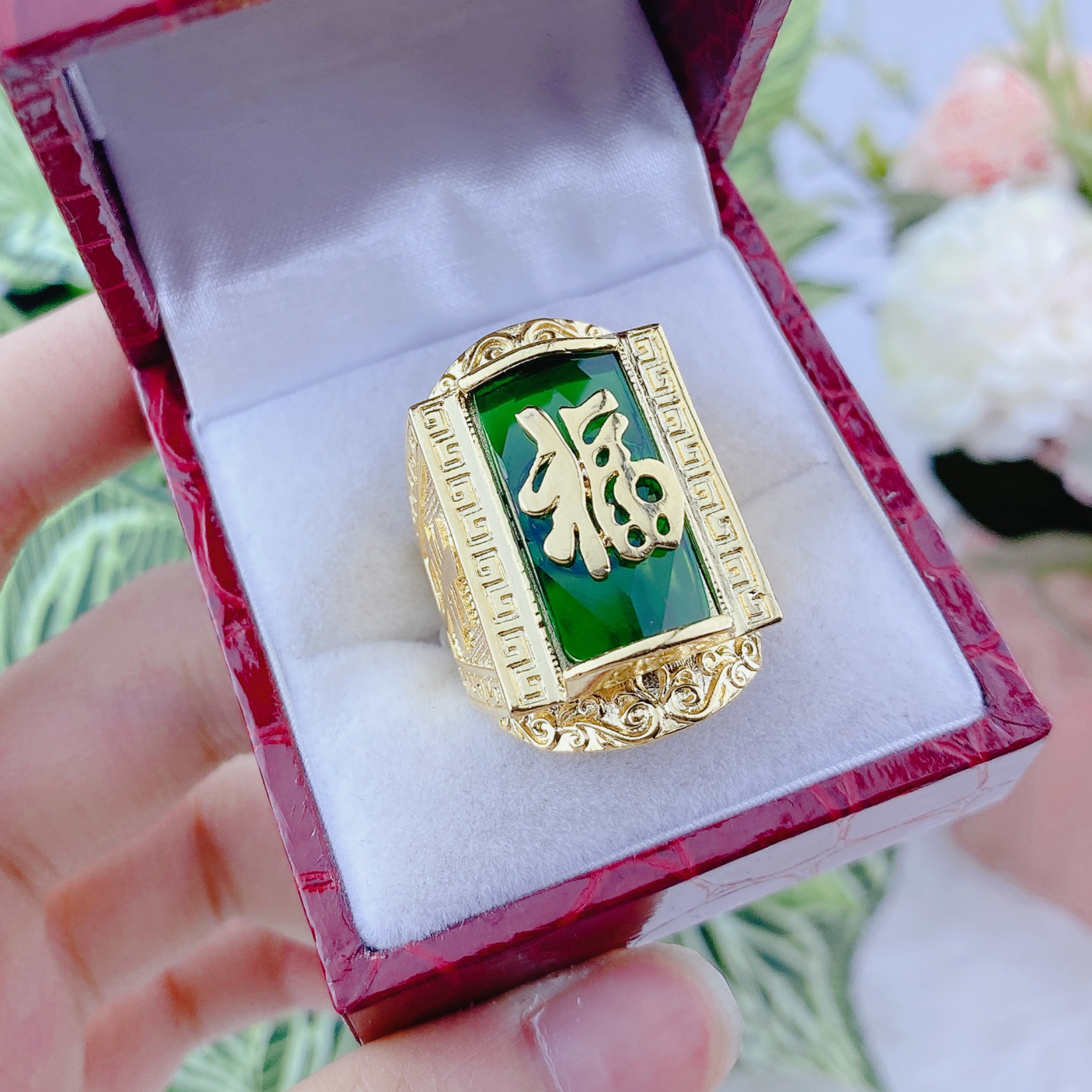 Nhẫn chữ phúc đá xanh 4 Nhẫn Chữ Phúc đá Xanh (3)